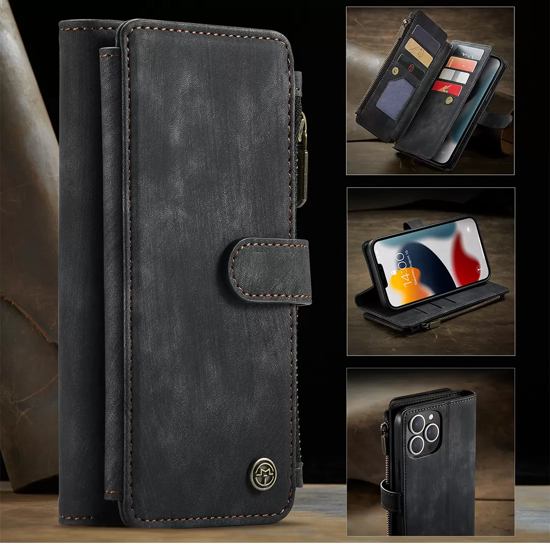 iPhone 16 Pro Max Premio Wallet Luxury with Zipper Case Black