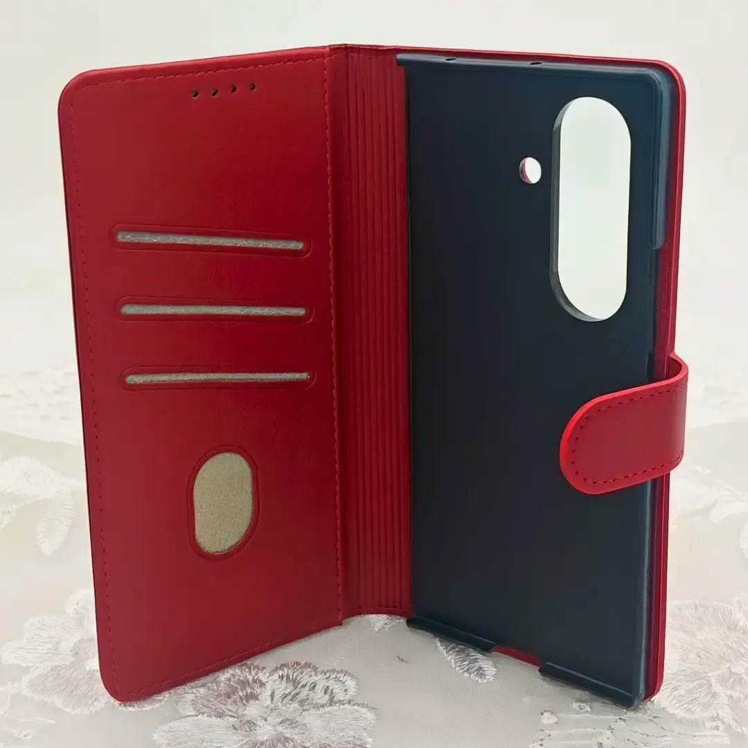 Samsung Galaxy Z Fold 7 PU Leather Wallet Case Red