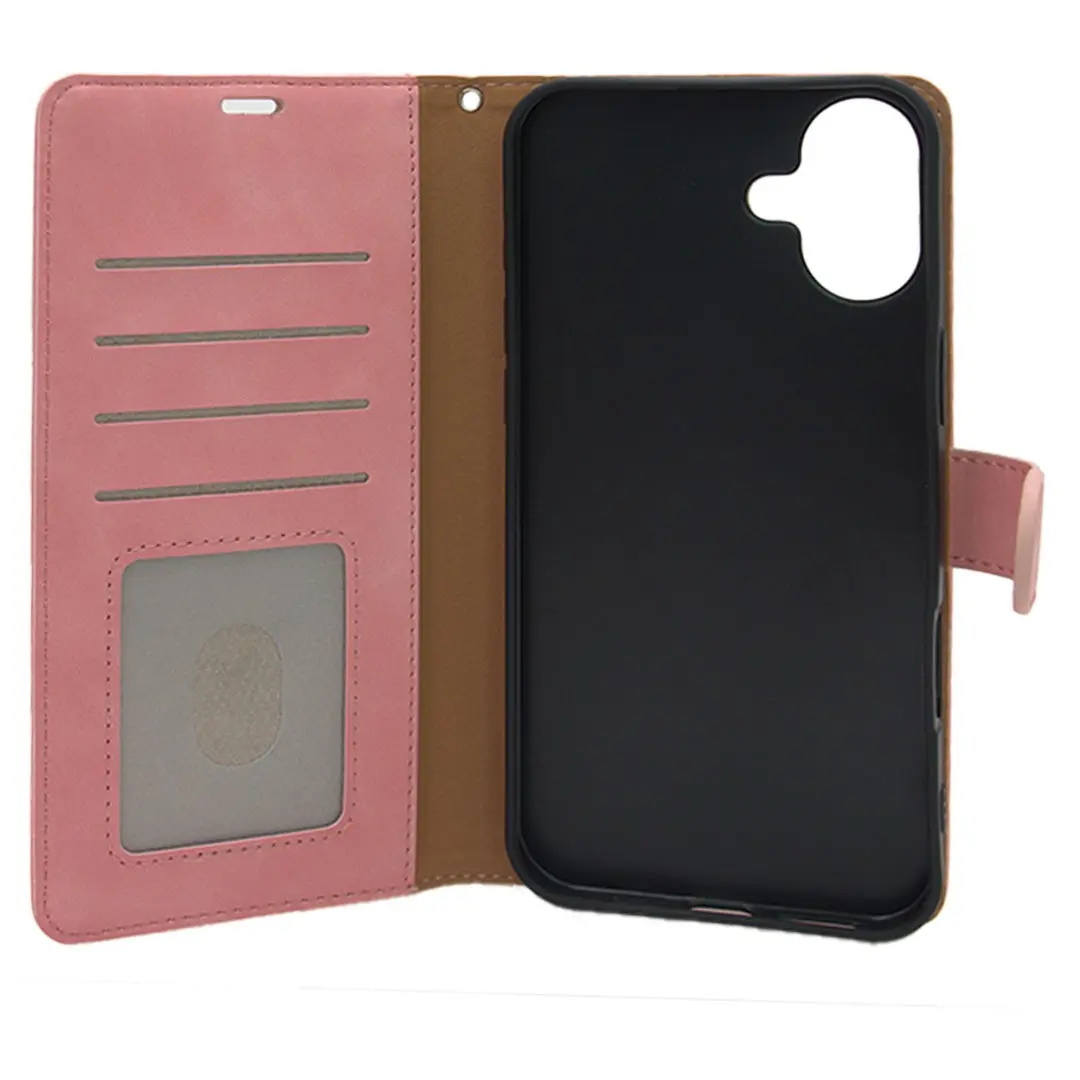 iPhone 16 PU Leather Wallet Case Pink