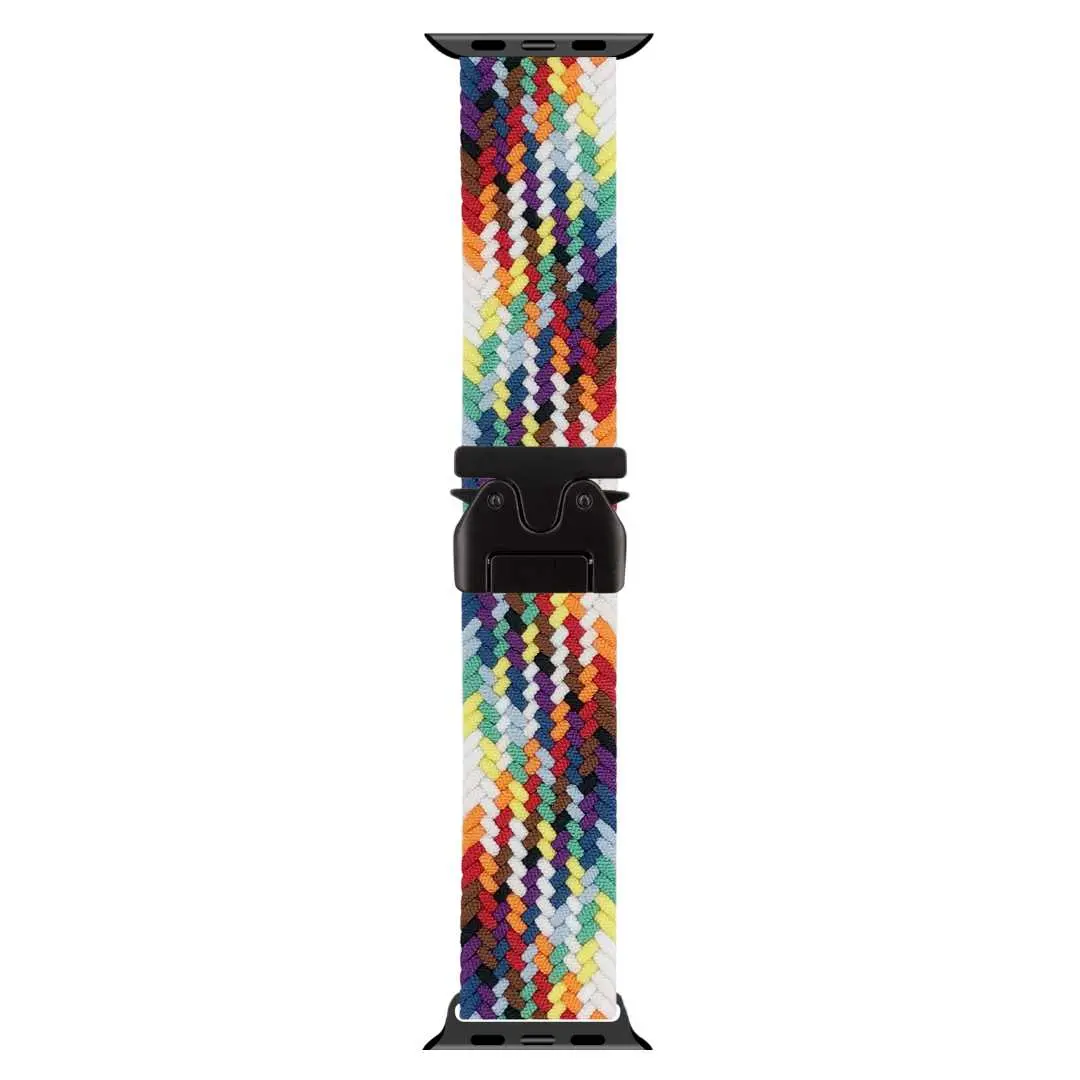 Apple Watch Band Braided Metal Buckle Strap Dark Rainbow -42-44-45-46-49mm