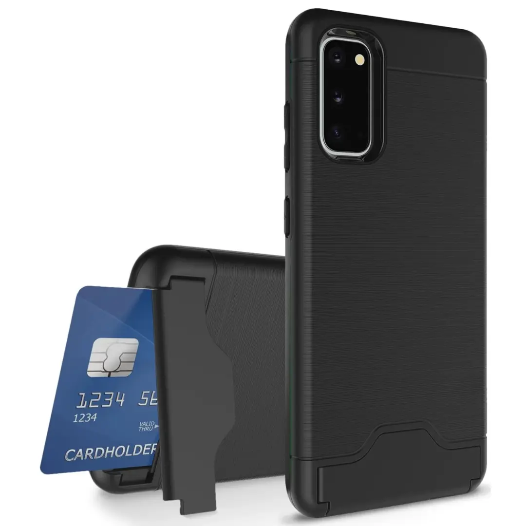 Samsung Galaxy S20 Ultra Brush Card Holder and Kickstand Case Black