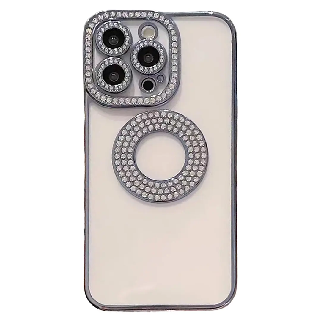 iPhone 15 Pro/iPhone 14 Pro Clear Case Diamond with Camera Protection Silver