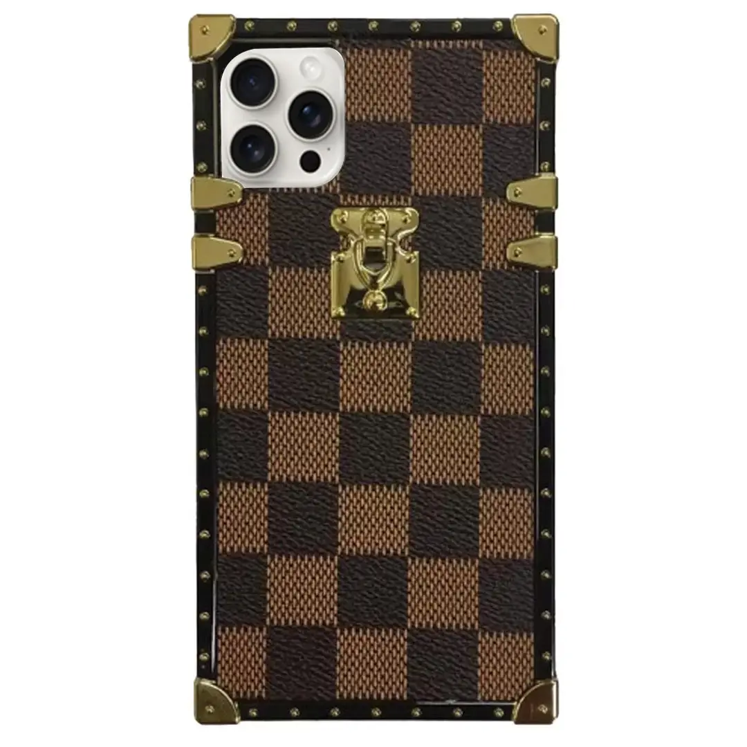 iPhone 15 Pro Box Square Checker Brown