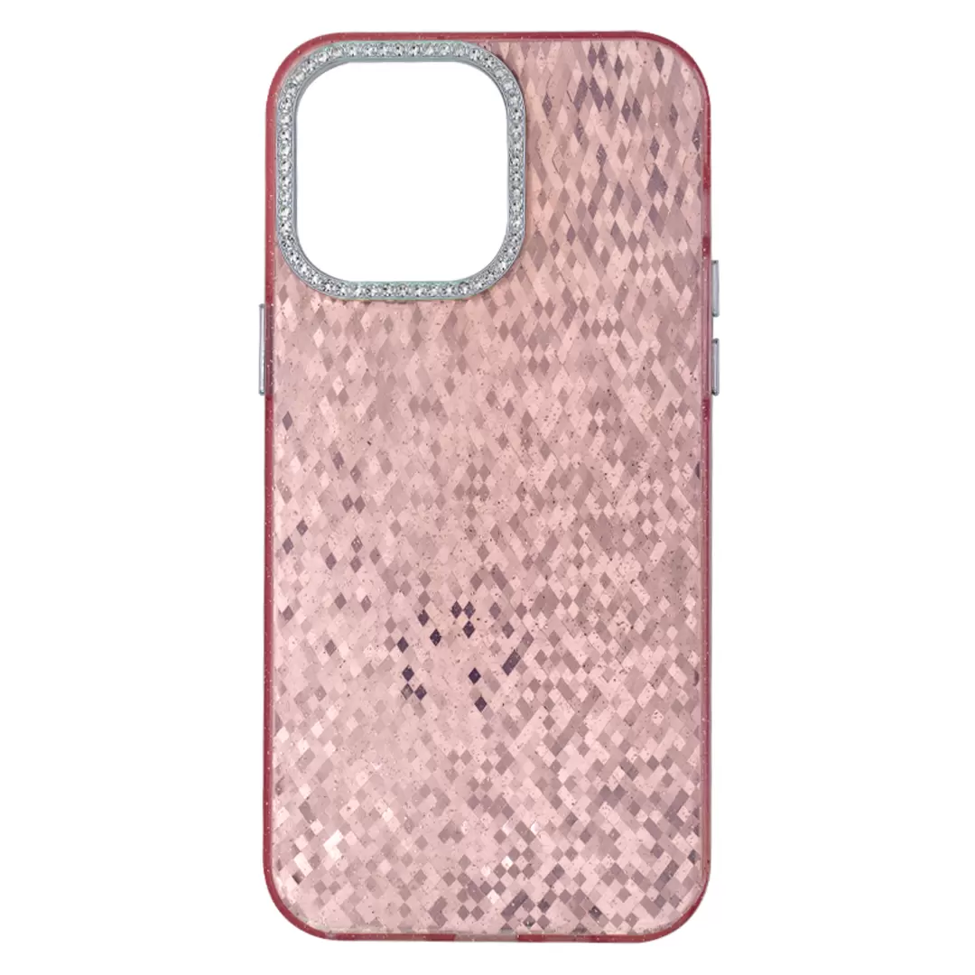 iPhone 13 Pro Max/iPhone 12 Pro Max Shiny Mosaic Rhombus Case Pink