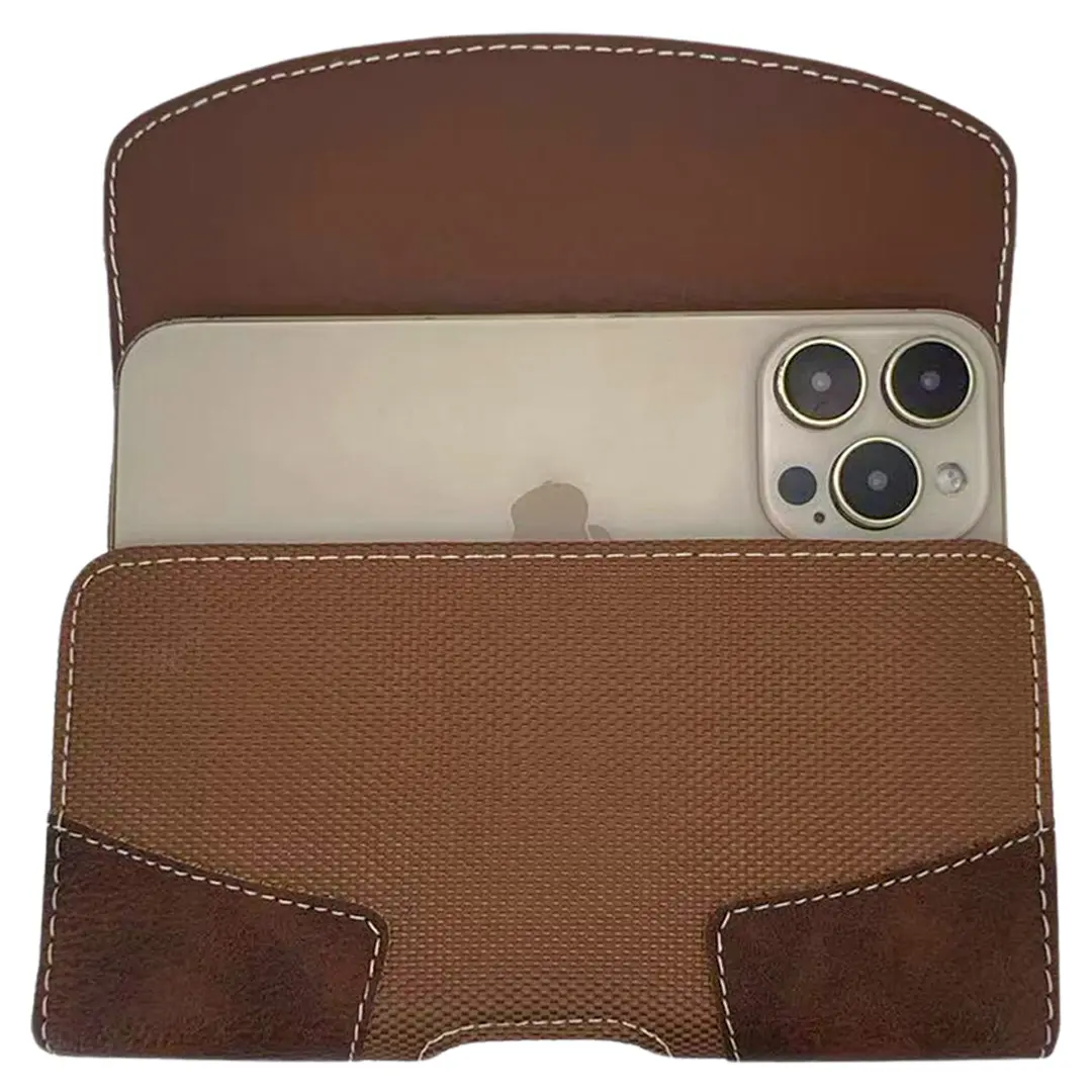 Horizontal Lychee leather Pouch Brown 7.0 inch