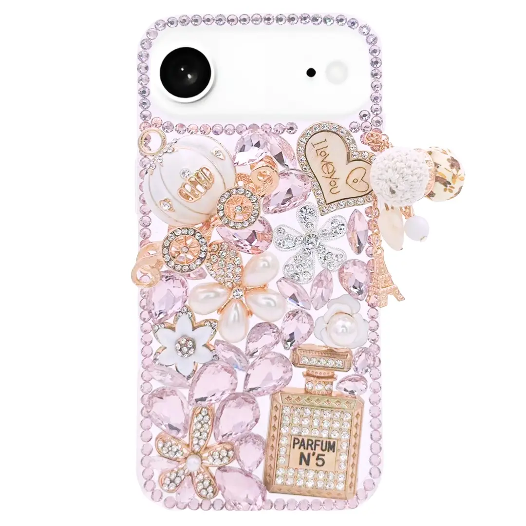 iPhone 17 Air Dream Crystal Pumpkin Perfume Bottle Full Diamond with Ornaments TPU Case Pink