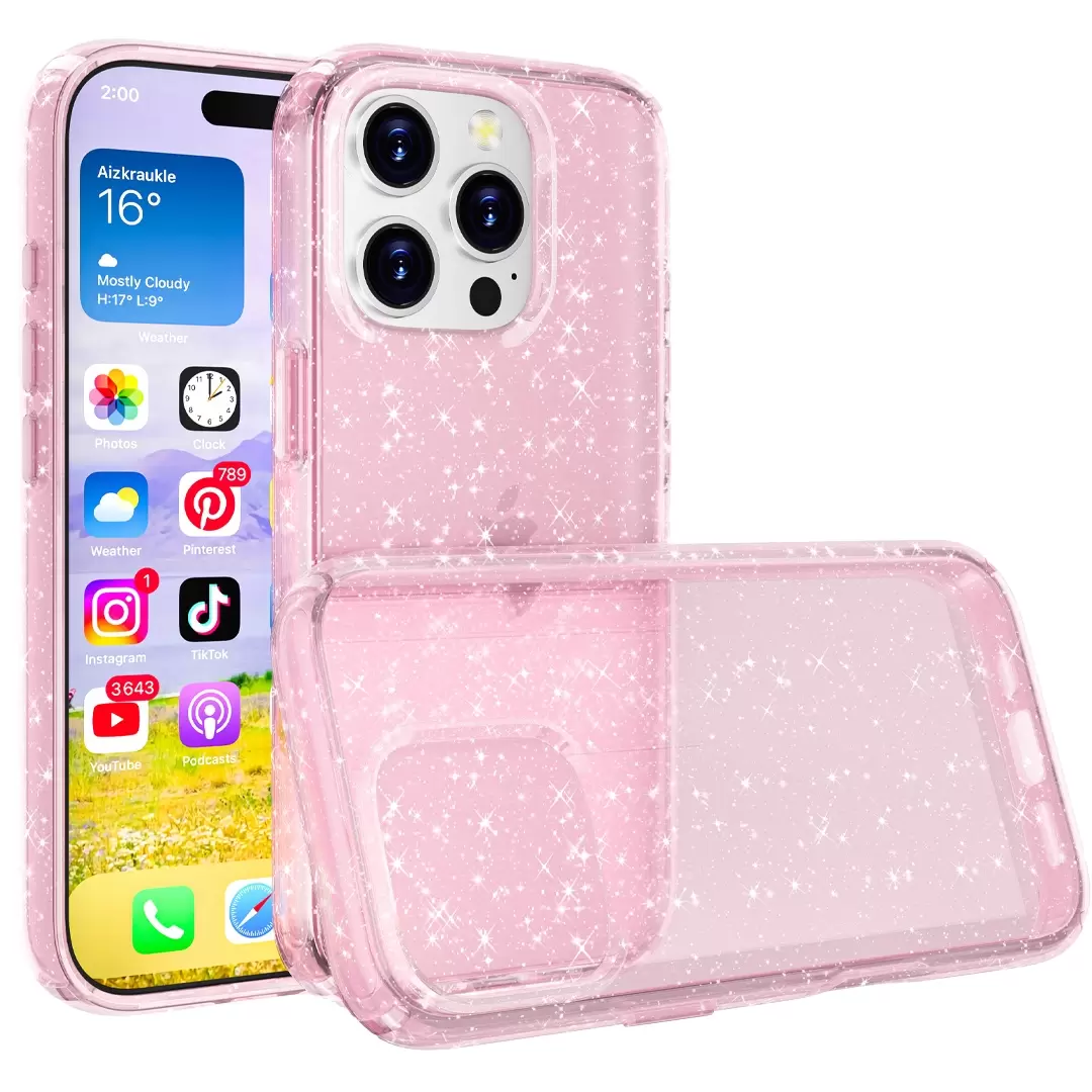 iPhone 15 Pro Max Fleck Glitter Case Pink