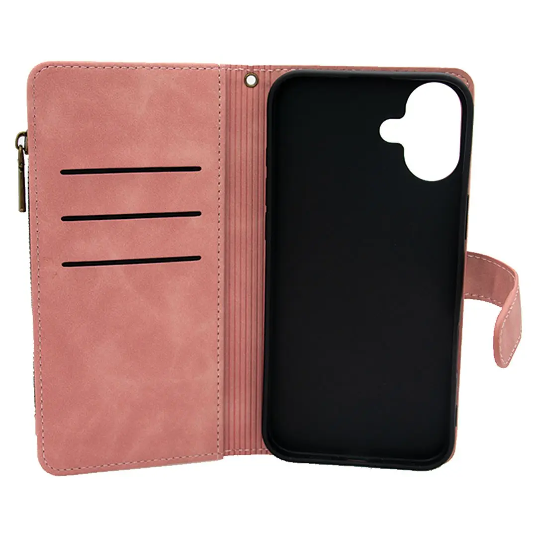 iPhone 16 Premio Wallet Luxury with Zipper Case Rose Gold