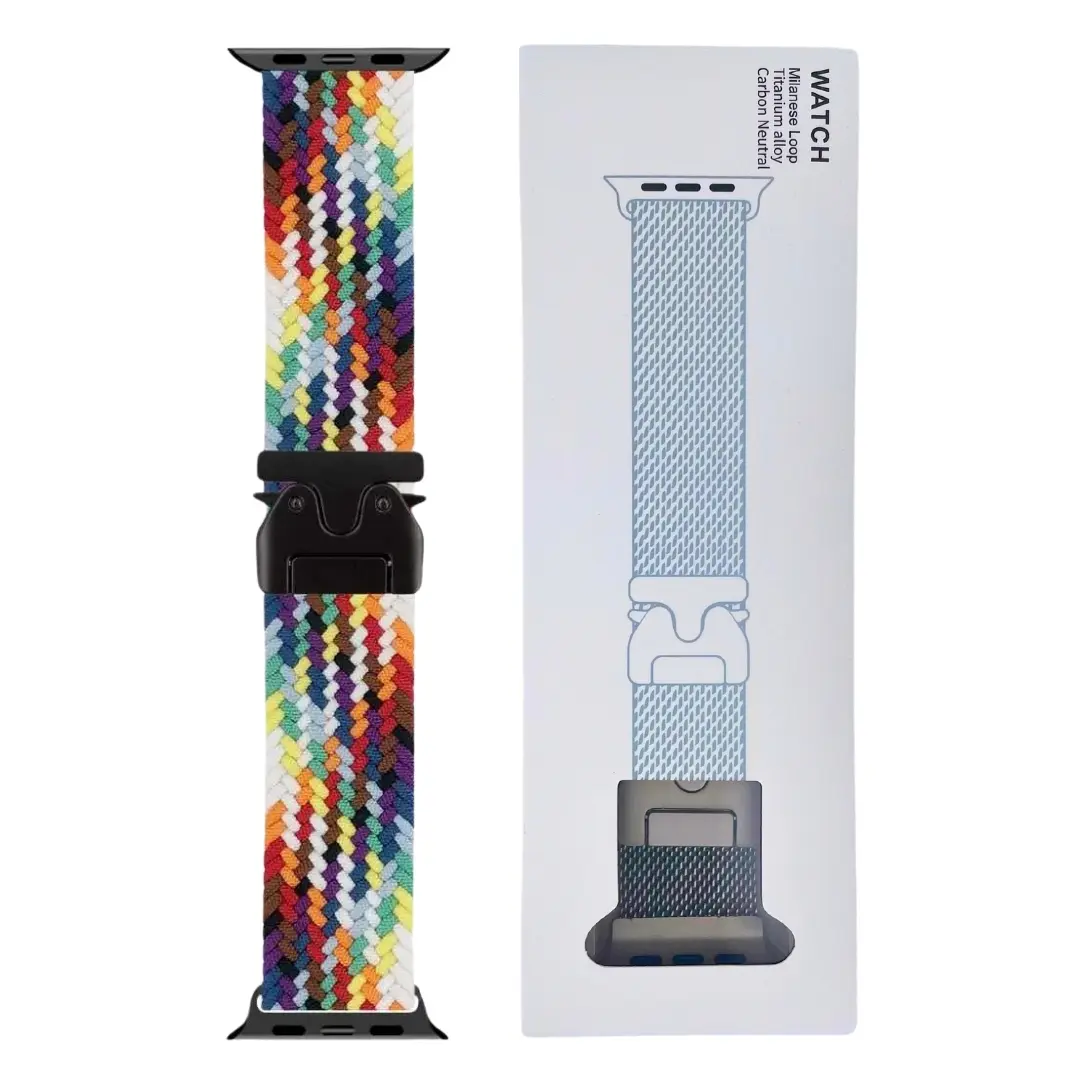 Apple Watch Band Braided Metal Buckle Strap Dark Rainbow -42-44-45-46-49mm