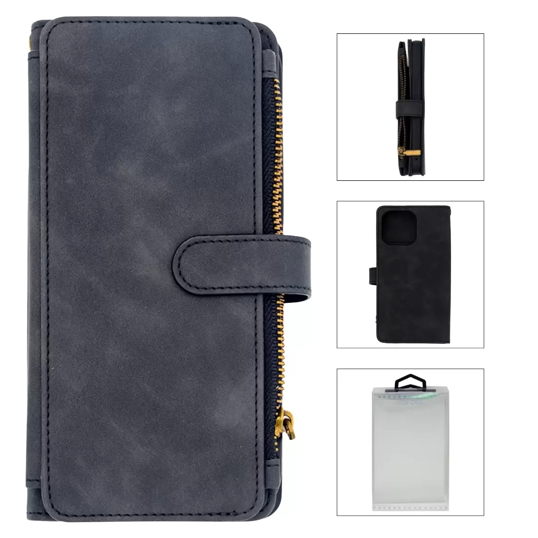 iPhone 15/iPhone 14/iPhone 13 Premio Wallet Luxury with Zipper Case Black