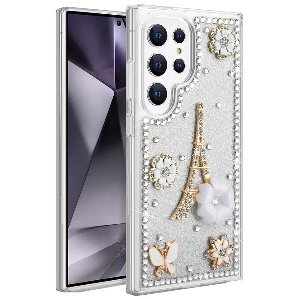 Samsung Galaxy S25 Ultra Glitter and Rhinestones with Eiffel Tower Case