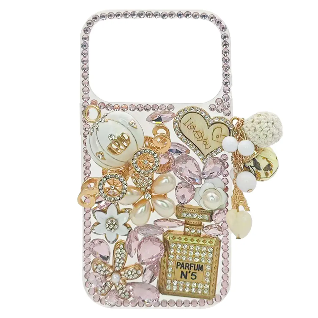 iPhone 17 Pro Max Dream Crystal Pumpkin Perfume Bottle Full Diamond with Ornaments TPU Case Pink