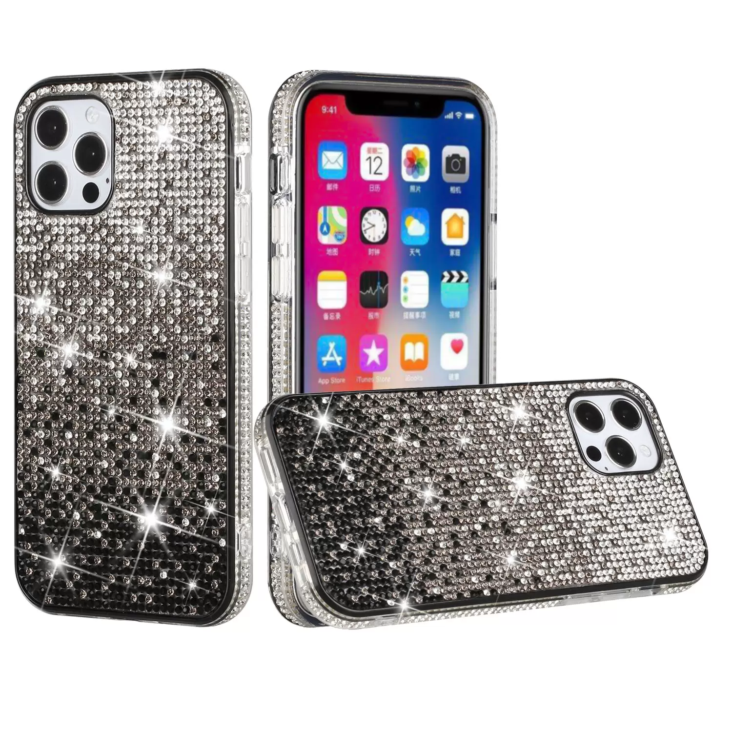 iPhone 13 Pro Max/iPhone 12 Pro Max Bling Party Diamond Black