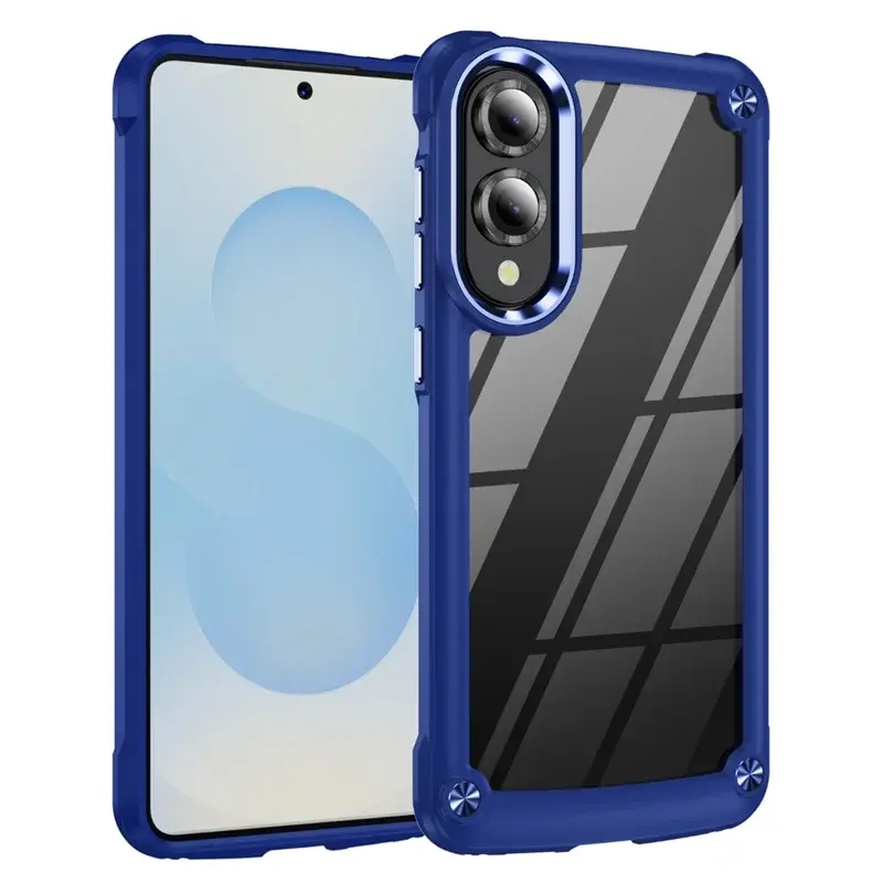 Samsung Galaxy S25 Edge Transparent Hybrid Case with Metal Buttons and Camera Edges Case Blue