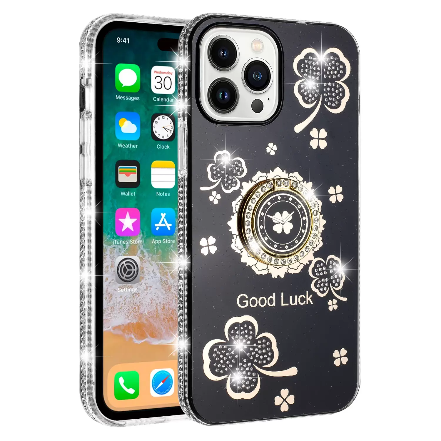 iPhone 16 pro Bling Diamond Lucky Case Black