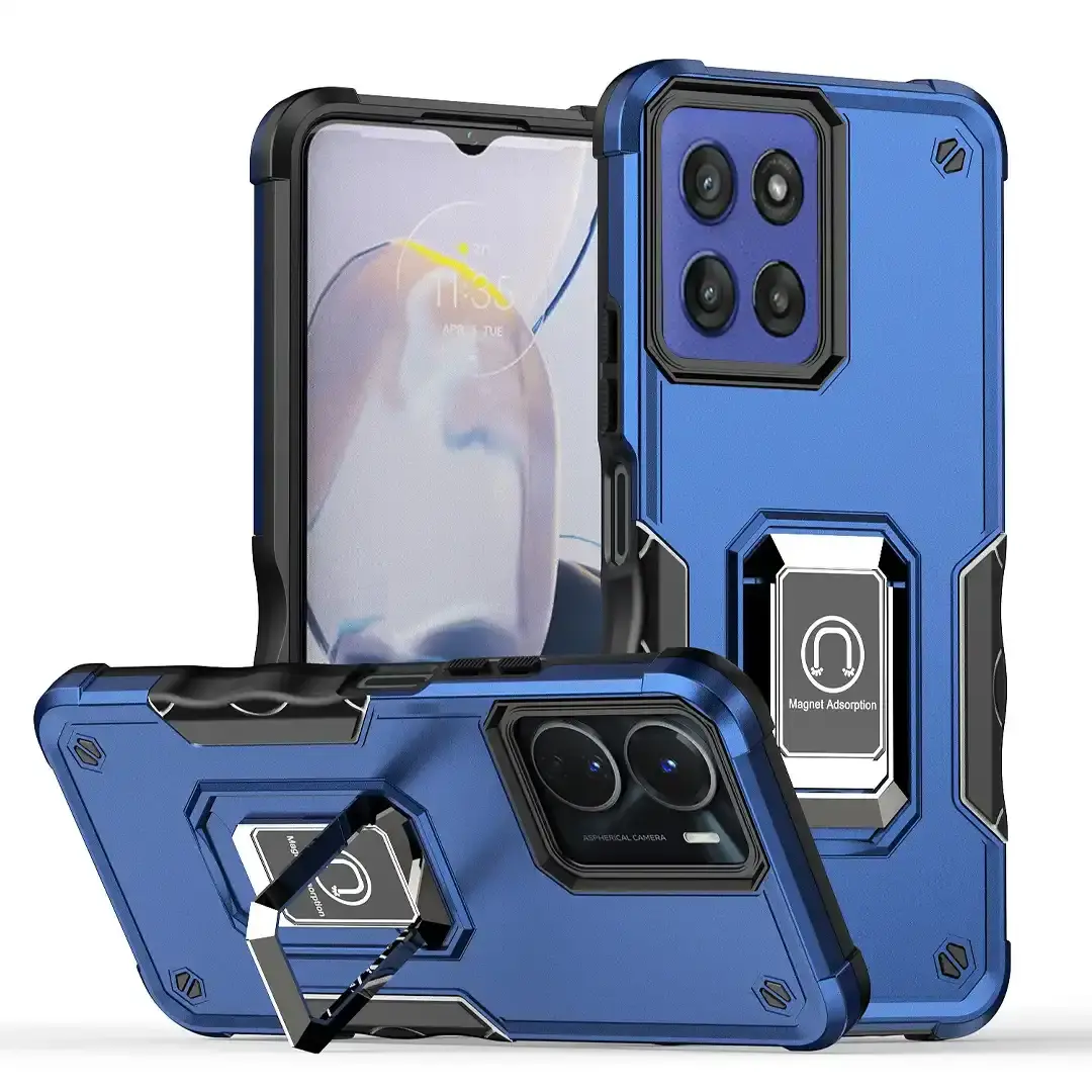 Moto G Stylus 5G 2025 Strong Tough Metallic Design Hybrid Premium Kickstand Case Blue