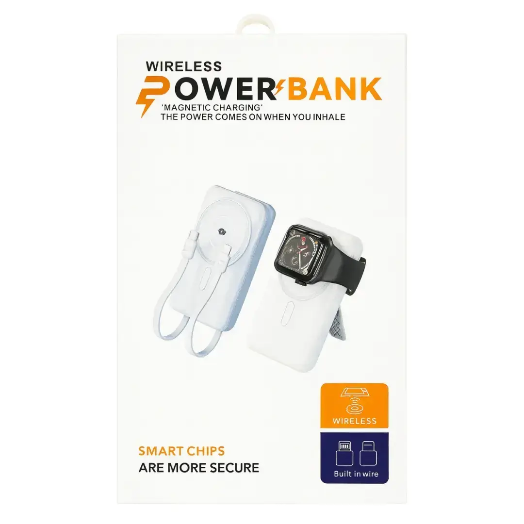 Power Bank- Magnetic Wireless with Built-in Cable 10000mAh Blue