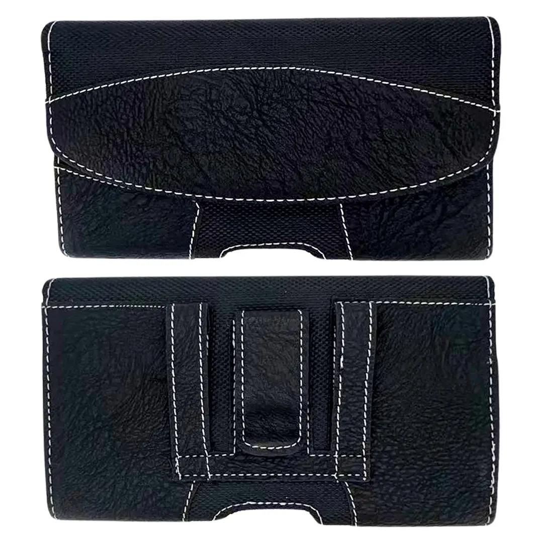 Horizontal Lychee leather Pouch Black 6.3 inch