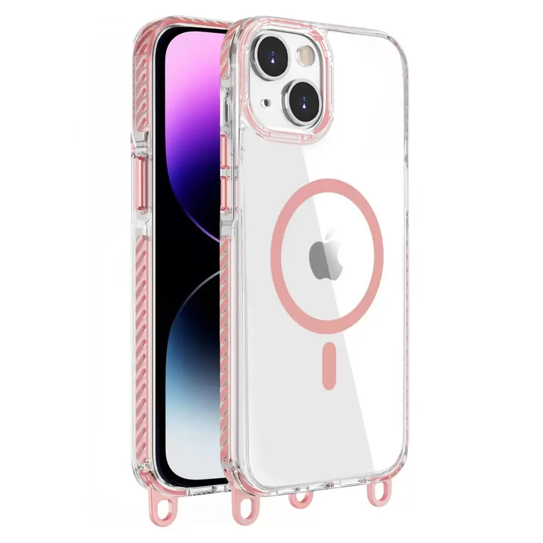 iPhone 15/iPhone 14/iPhone 13 Magsafe Clear Twotone Case with Lanyard Pink