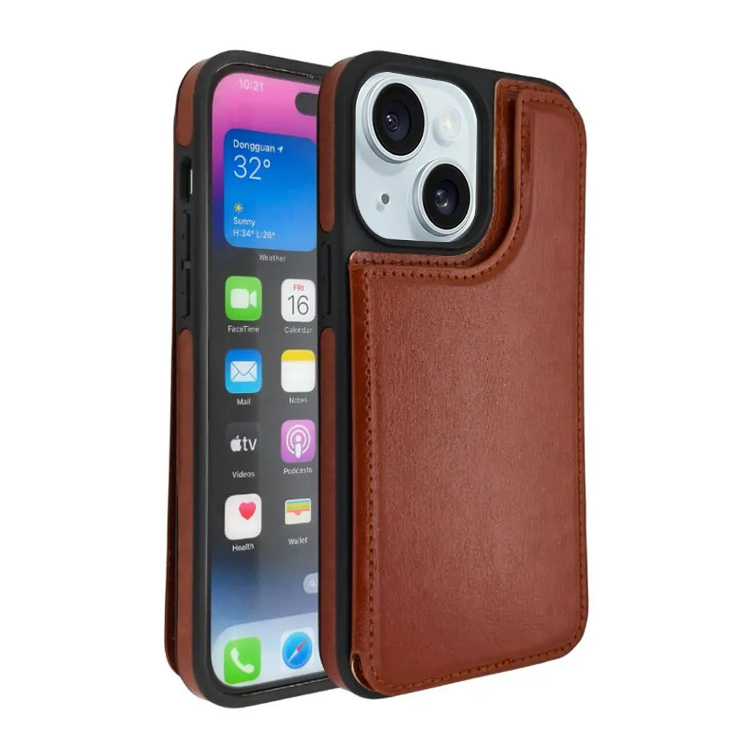 iPhone 15 Plus/iPhone 14 Plus Modern Card Holder Case Brown