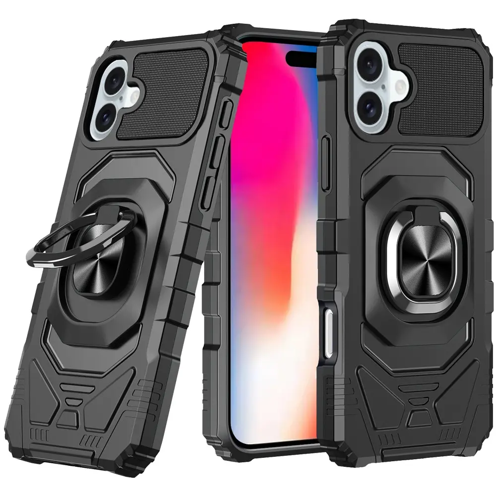 iPhone 16 Anti-Fall Armor Ring Bracket Case Black