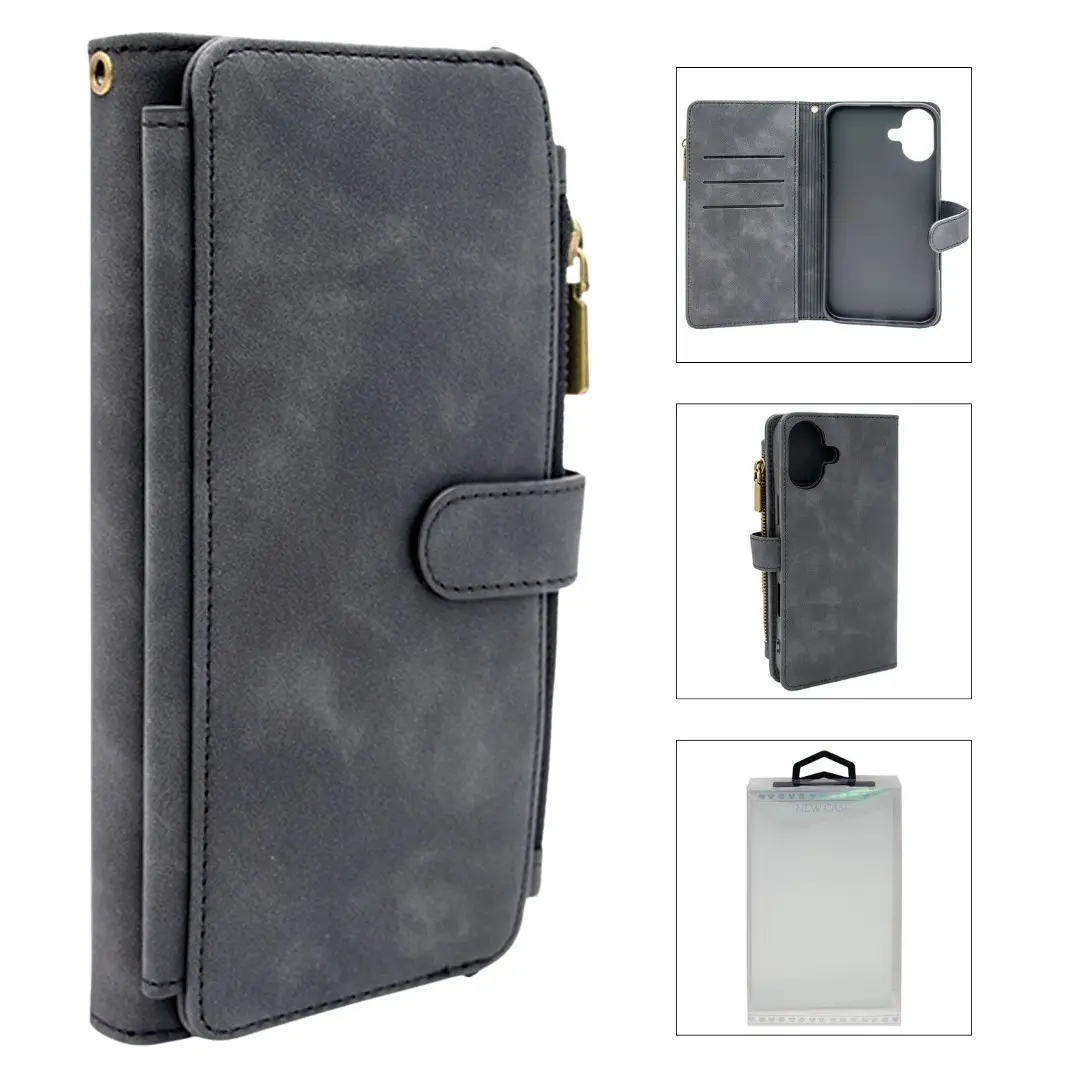 iPhone 16 Plus Premio Wallet Luxury with Zipper Case Black