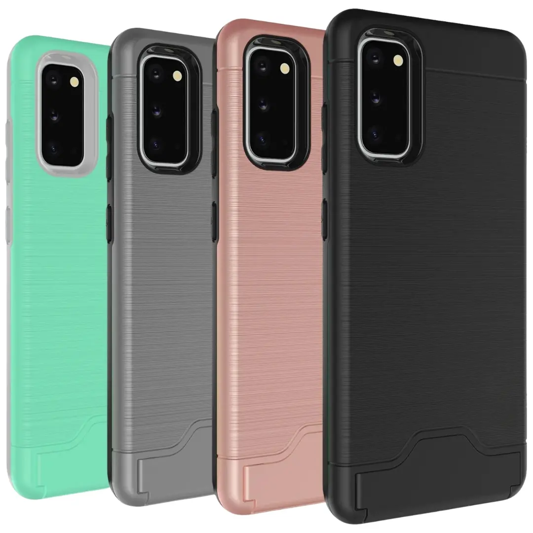 Samsung Galaxy S20 Brush Card Holder and Kickstand Case Rose Gold