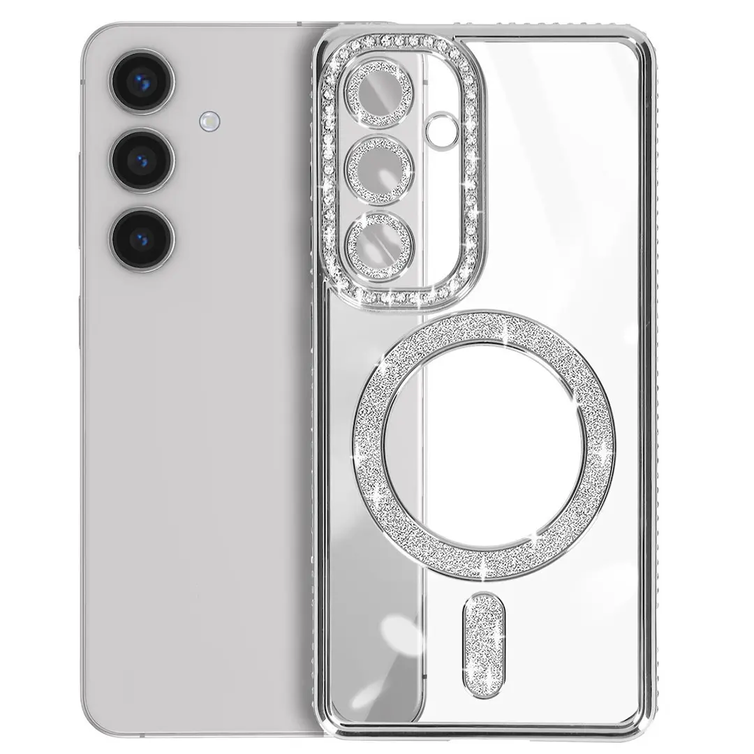 Samsung Galaxy S25/S24 Magsafe Clear Case Diamond with Camera Protection Silver