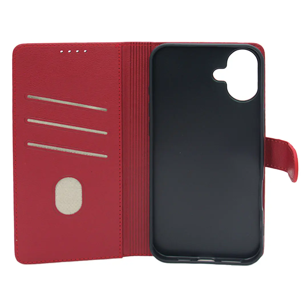 iPhone 16 PU Leather Wallet Case Red