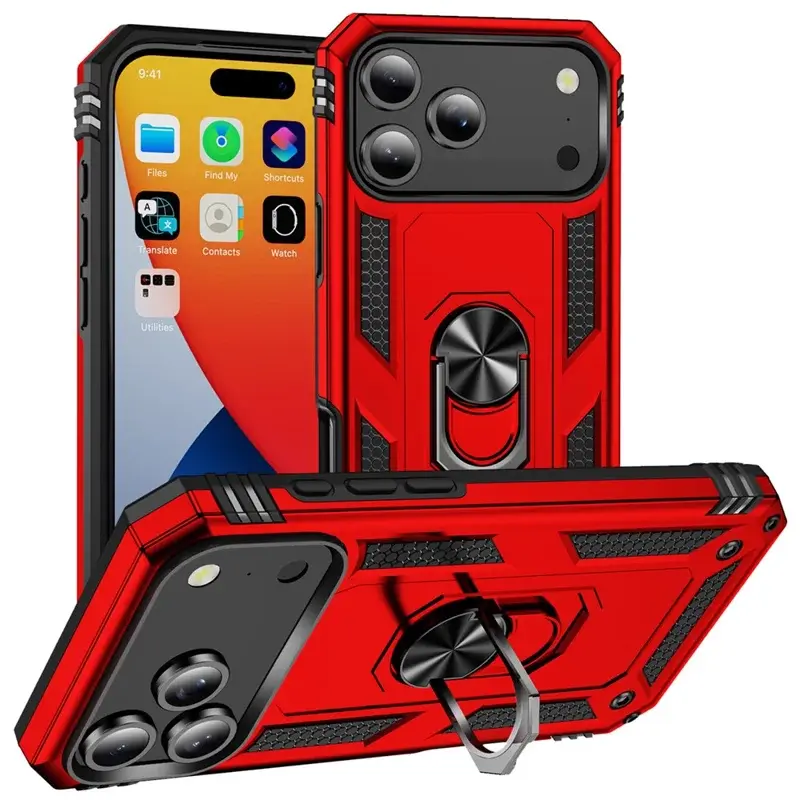 iPhone 17 Pro Max 2in1 Ring Stand Case Red