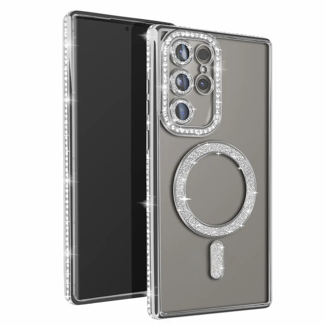 Samsung Galaxy S25 Ultra Magsafe Clear Case Diamond with Camera Protection Silver