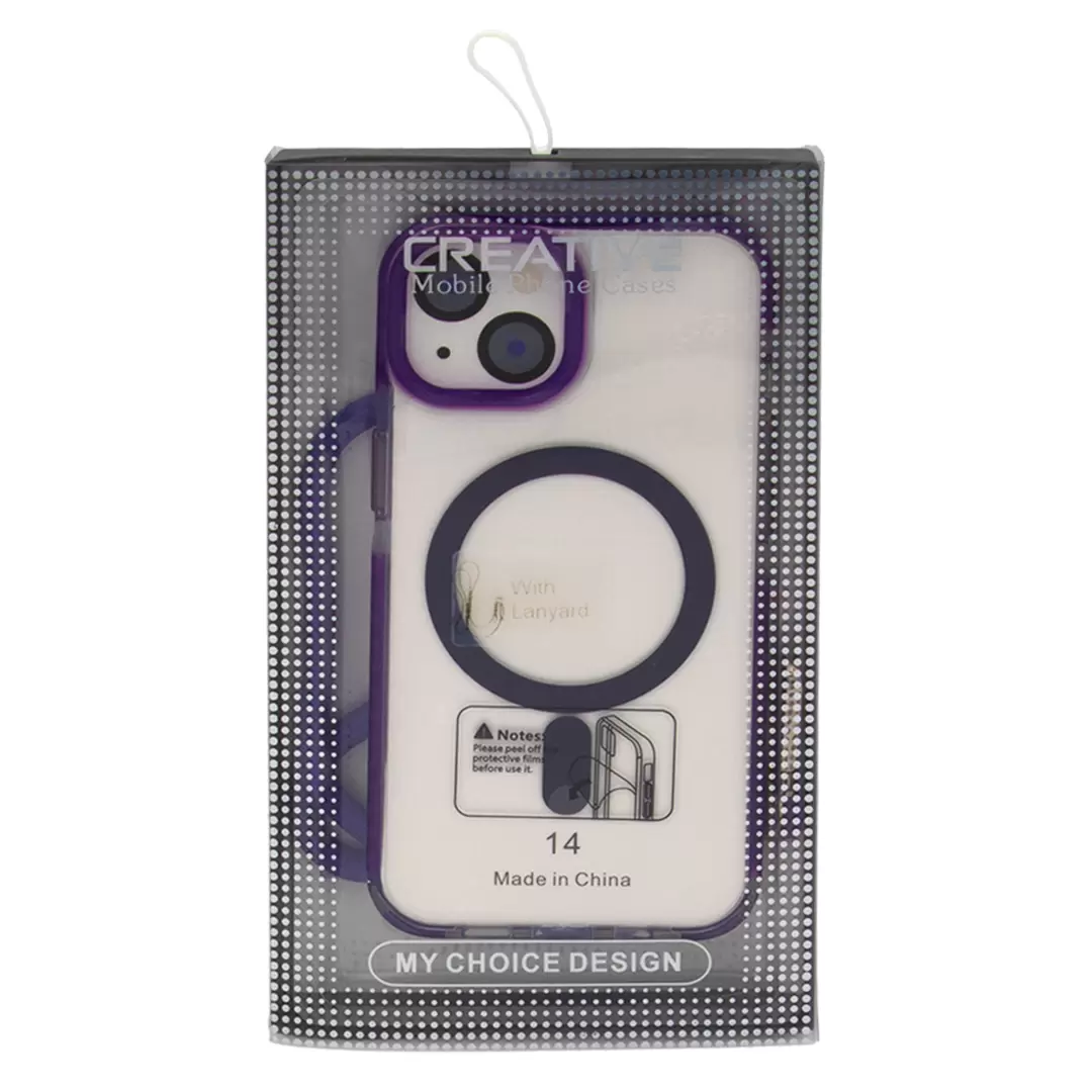 iPhone 15/iPhone 14/iPhone 13 Magsafe Clear Twotone Case with Lanyard Purple