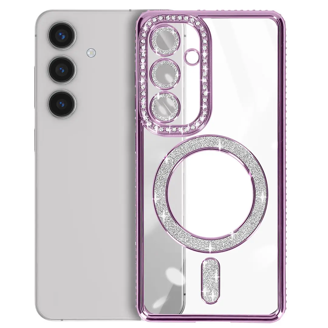 Samsung Galaxy S25 Plus/S24 Plus Magsafe Clear Case Diamond with Camera Protection Purple