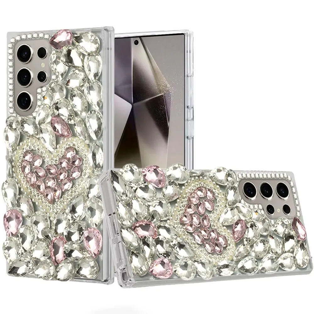 Samsung Galaxy S25 Ultra Dream Crystal Love Full Diamond with Ornaments TPU Case Pink