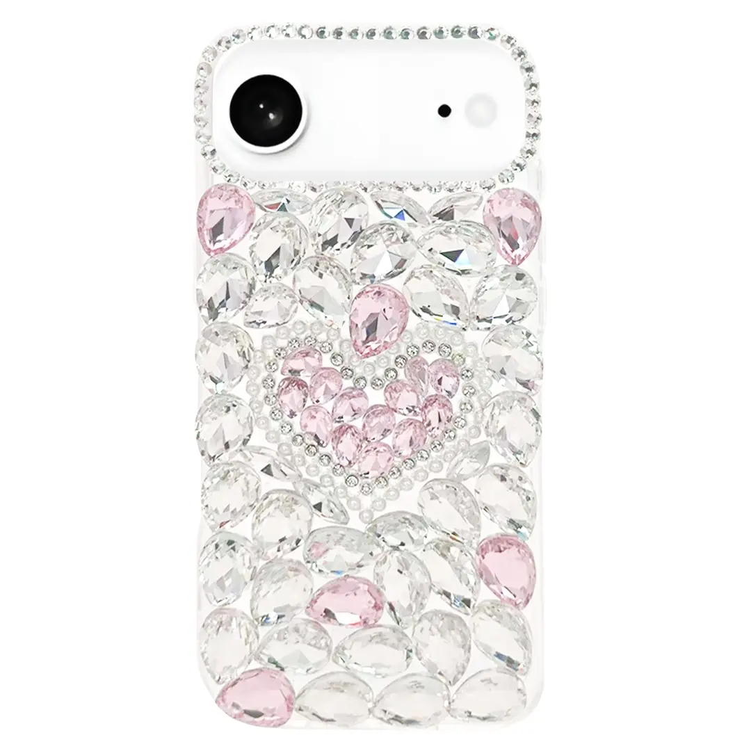 iPhone 17 Air Dream Crystal Love Full Diamond with Ornaments TPU Case Pink
