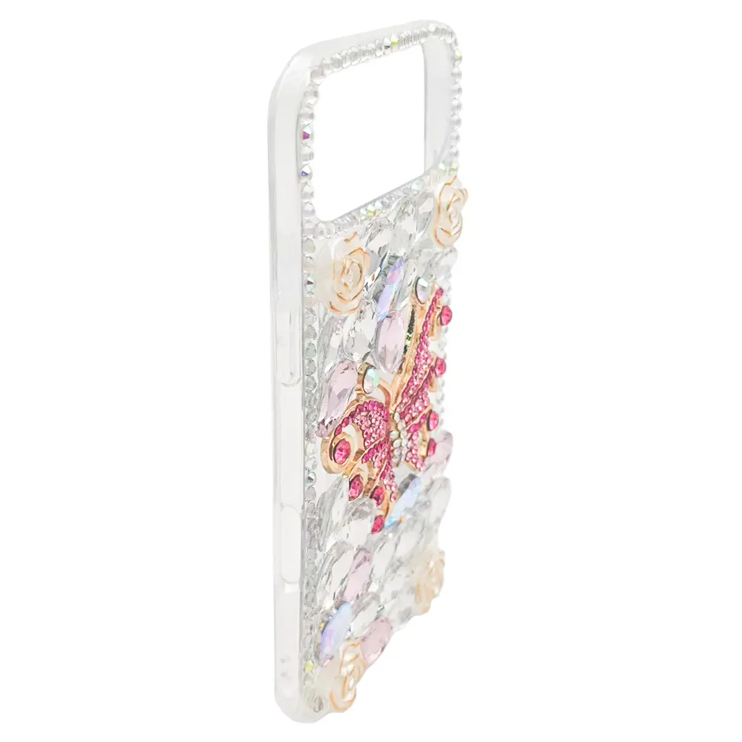 iPhone 17 Air Dream Crystal Butterfly Full Diamond with Ornaments TPU Case Pink