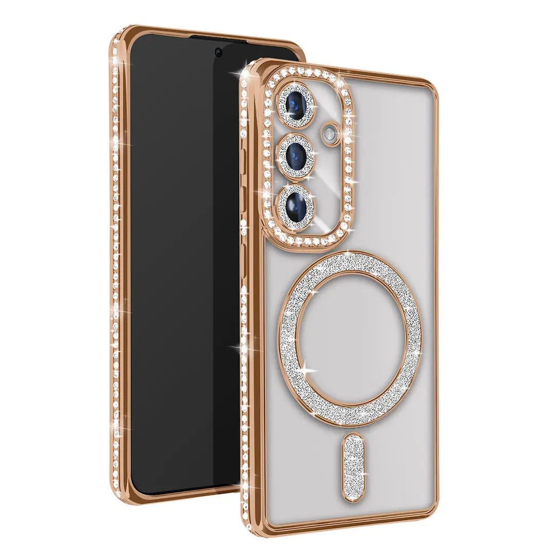 Samsung Galaxy S25 Plus/S24 Plus Magsafe Clear Case Diamond with Camera Protection Gold