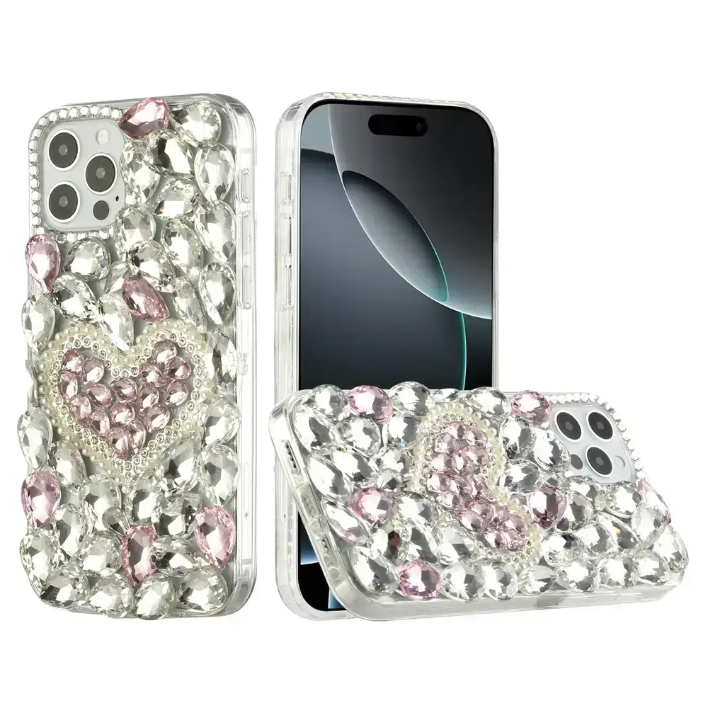 iPhone 17 Air Dream Crystal Love Full Diamond with Ornaments TPU Case Pink