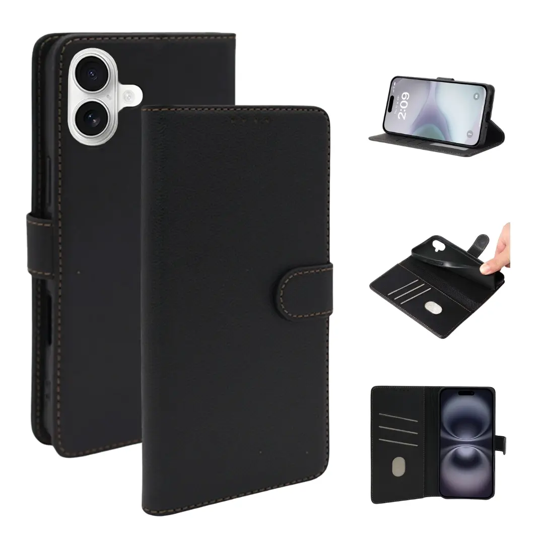 iPhone 16 Plus PU Leather Wallet Case Black