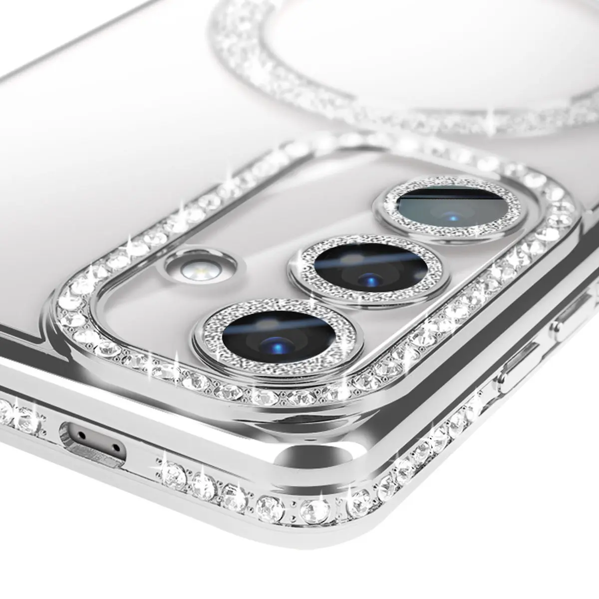 Samsung Galaxy S25 Plus/S24 Plus Magsafe Clear Case Diamond with Camera Protection Silver