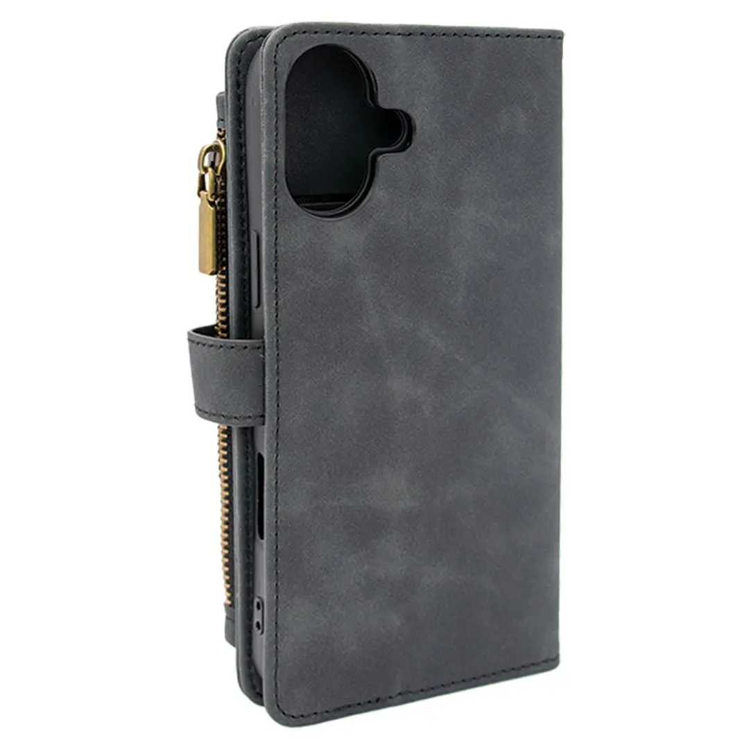 iPhone 16 Plus Premio Wallet Luxury with Zipper Case Black