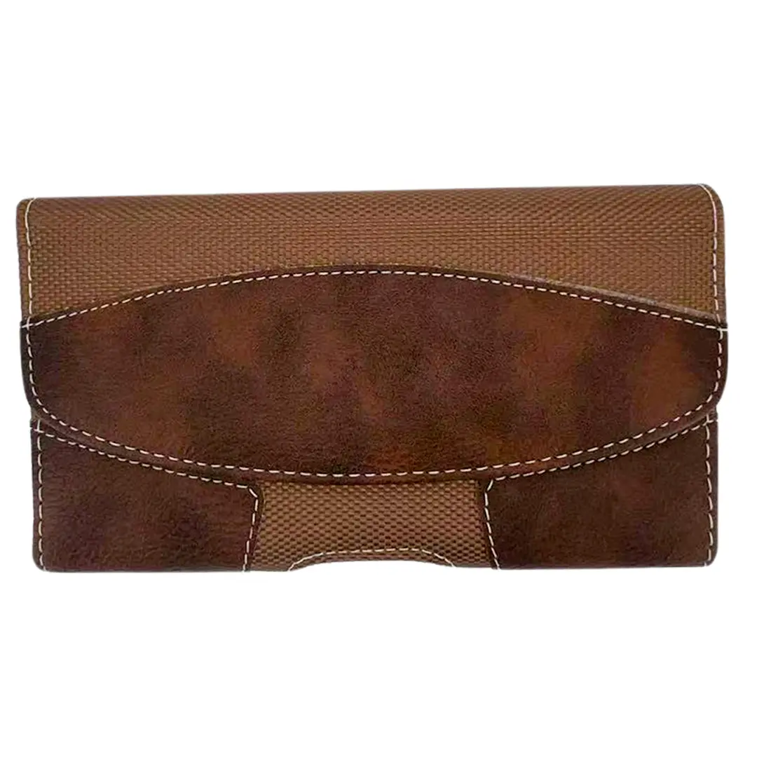 Horizontal Lychee leather Pouch Brown 6.3 inch