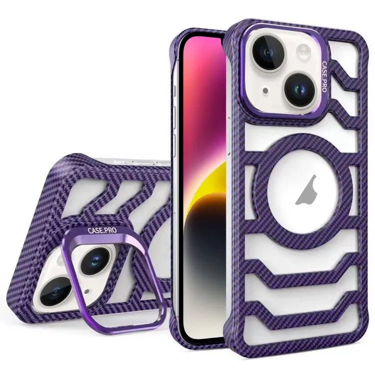 iPhone 15/iPhone 14/iPhone 13 Magsafe Hollow Case with Camera Stand Dark Purple