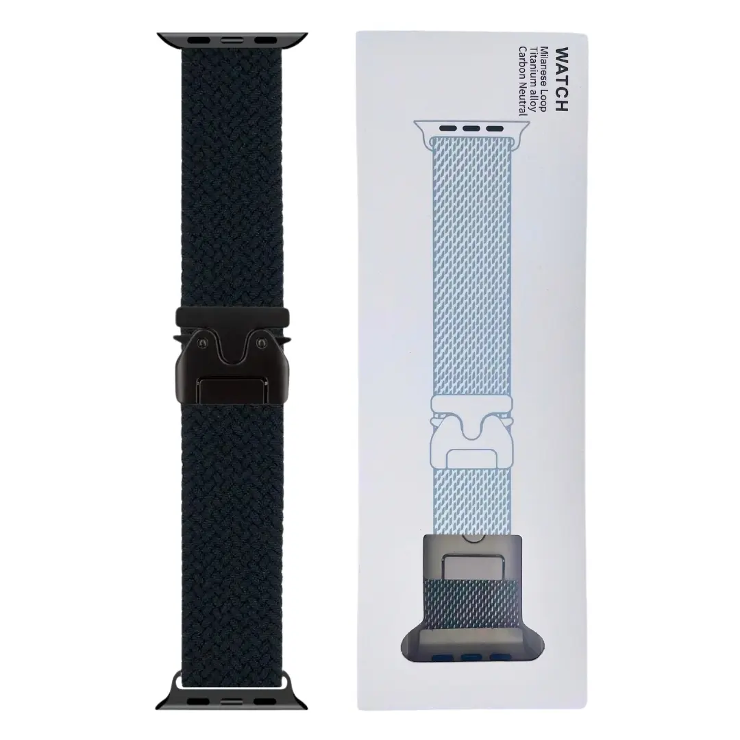 Apple Watch Band Braided Metal Buckle Black -42-44-45-46-49mm