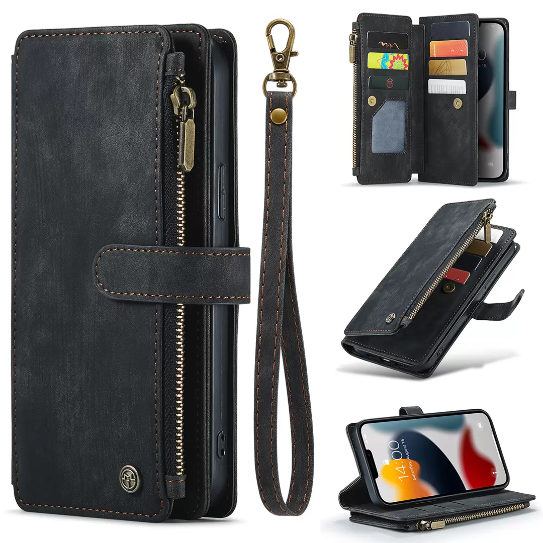 iPhone 16 Pro Max Premio Wallet Luxury with Zipper Case Black