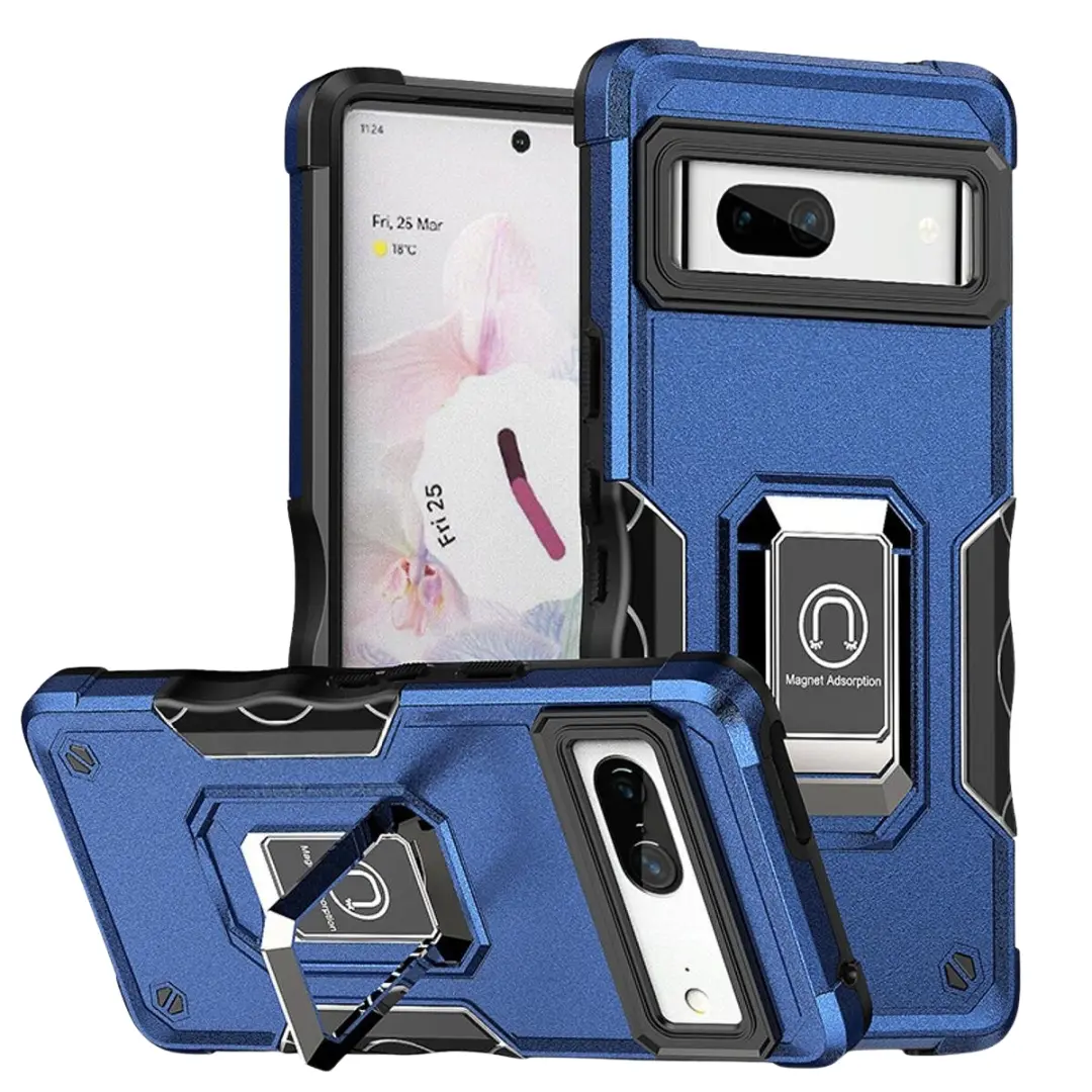 Google Pixel 10 Strong Tough Metallic Design Hybrid Premium Kickstand Case Blue