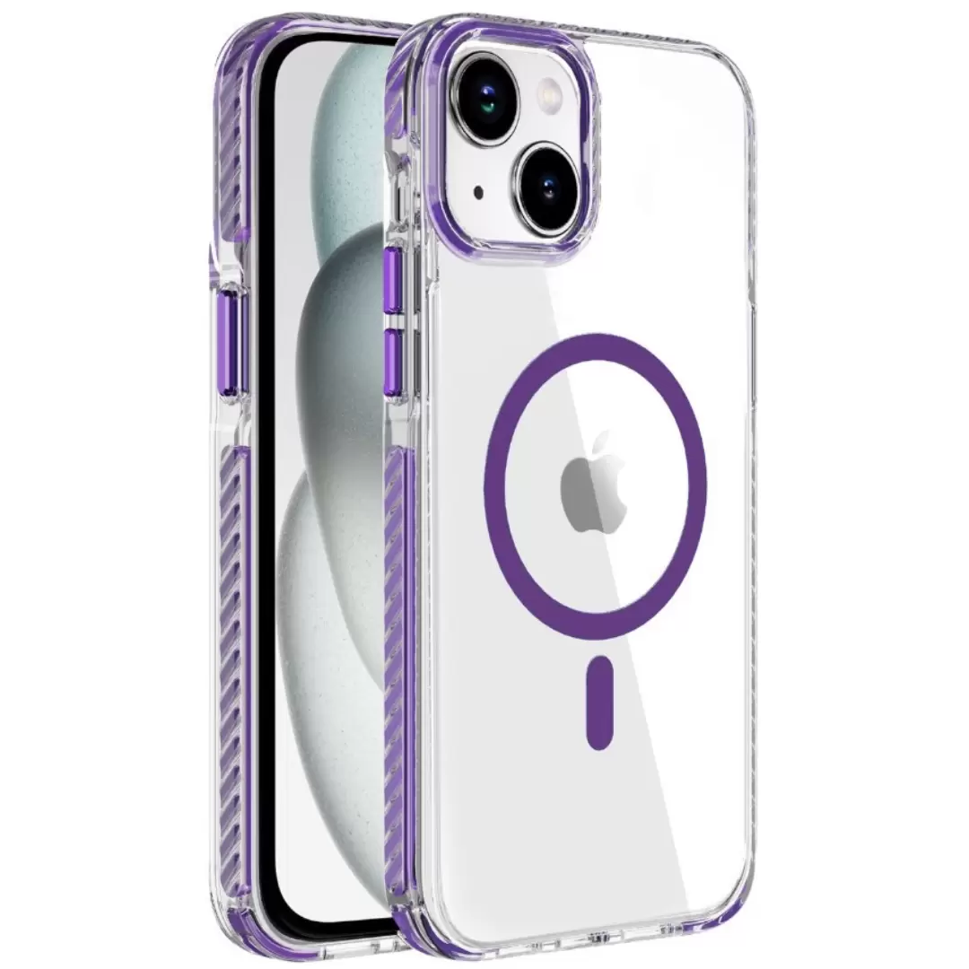 iPhone 15 Plus/iPhone 14 Plus Magsafe Clear Twotone Case with Lanyard Purple