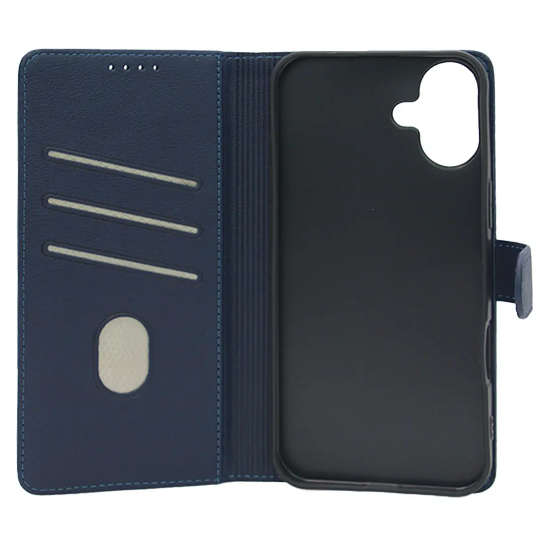 iPhone 16 PU Leather Wallet Case Blue