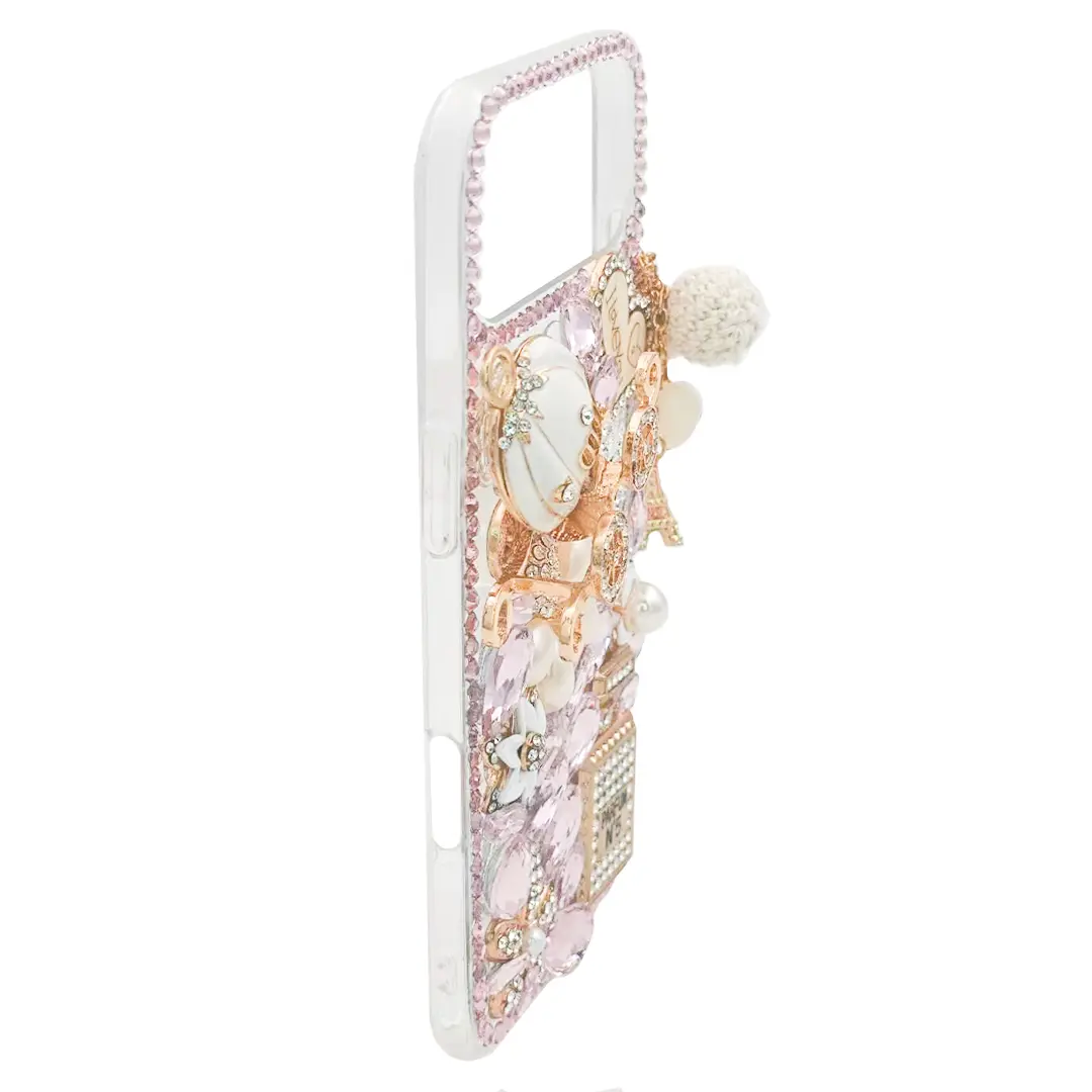 iPhone 17 Air Dream Crystal Pumpkin Perfume Bottle Full Diamond with Ornaments TPU Case Pink
