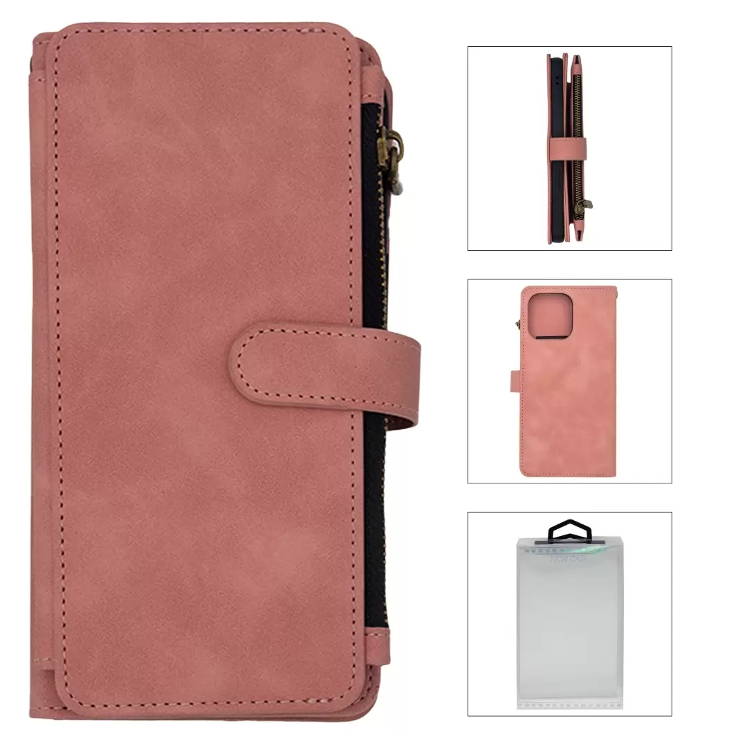 iPhone 15 Pro Max/iPhone 14 Pro Max Premio Wallet Luxury with Zipper Case Rose Gold